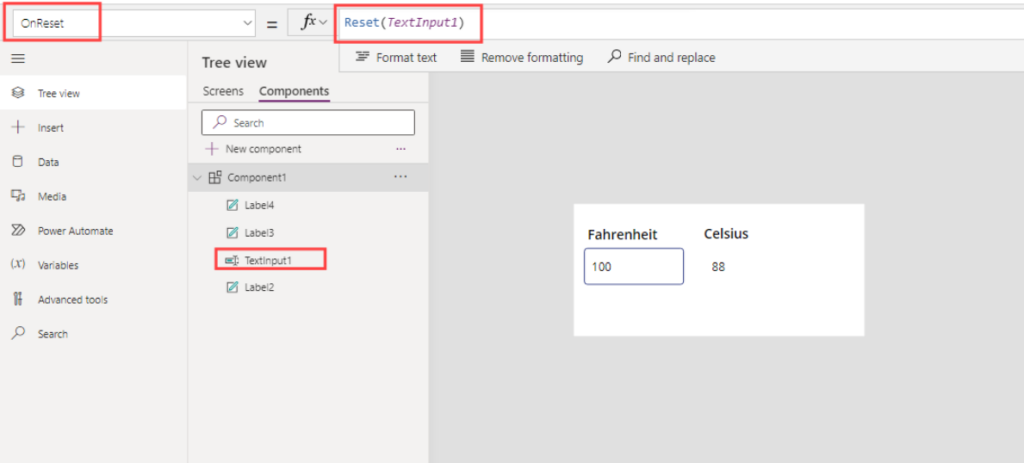 Accessing OnReset Property in Power Apps Component for Developing a Component app within Power Apps