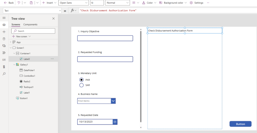 Add a new label to the vertical container in PowerApps
