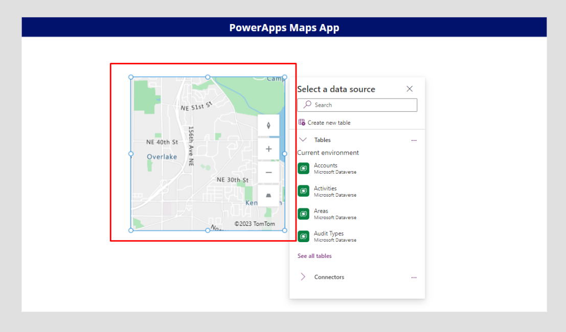 After Adding Map From Media Menu In PowerApps Connecting Datasource 