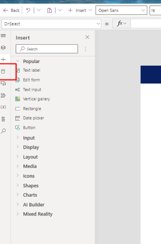 Connecting the data source in a new blank canvas app to perform PATCH A SharePoint Date & Time Column in PowerApps step-1