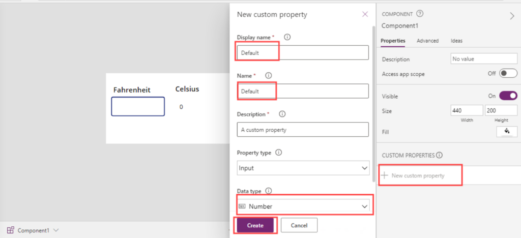 Creating 'Default' Input Property = Display Name, Name, Type, and Data Selection in Power Apps
