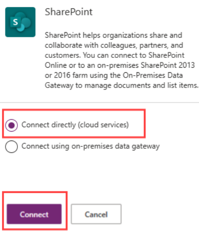 Making a connection of sharepoint list with our CanvasApps through Connect directly (cloud services)