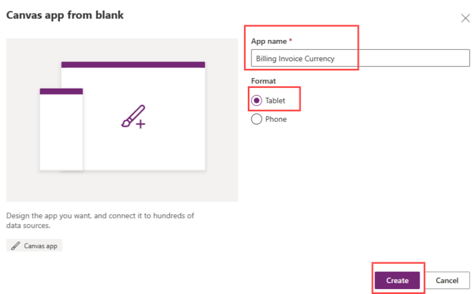 Naming the blank canvas app to updates a sharePoint currency column using patch function in PowerApps