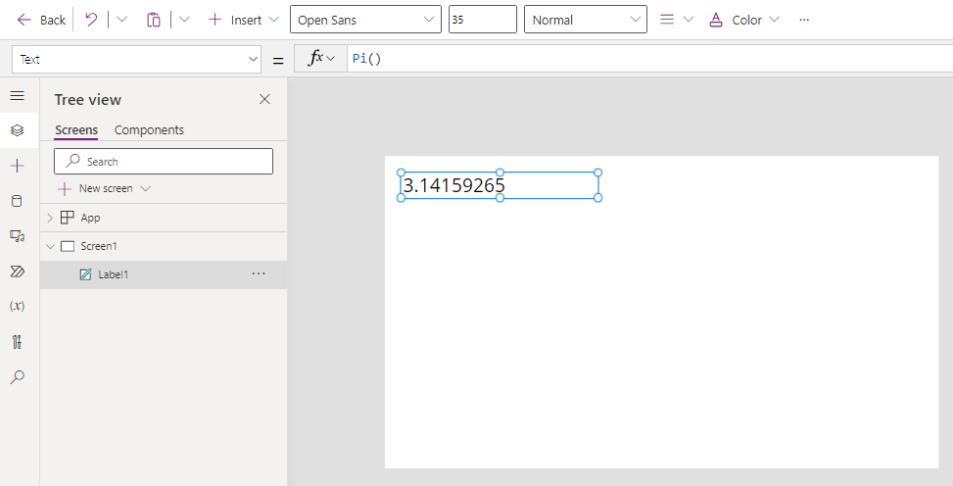 Pi constant depiction in Power Apps.