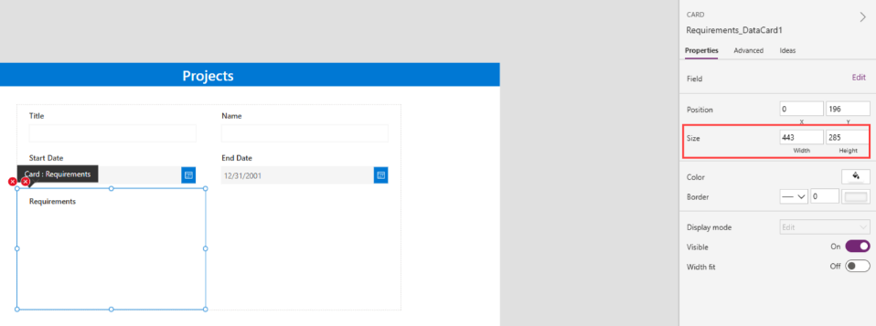 Adjusting card size properties for a SharePoint Power Apps checkbox layout