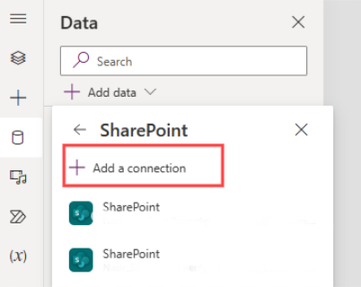 Choose the option 'Add a connection' for Power Apps Checkbox synchronization