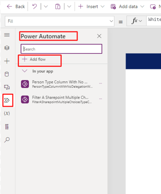 Connect the 'FilterMultipleChoices' flow to Power Apps for 'Filter SharePoint Person Column'