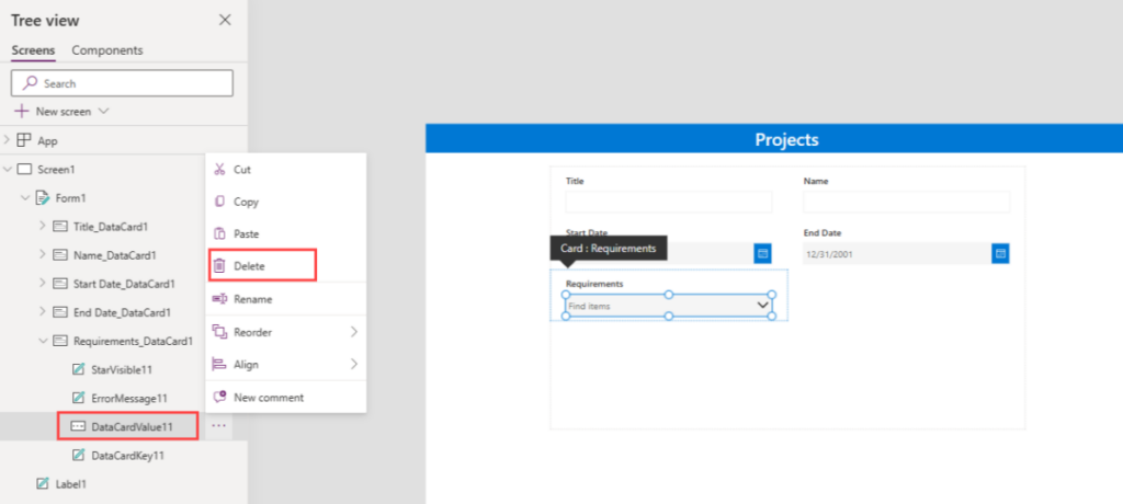 Deleting a combo box to customize card size for SharePoint Power Apps checkboxes