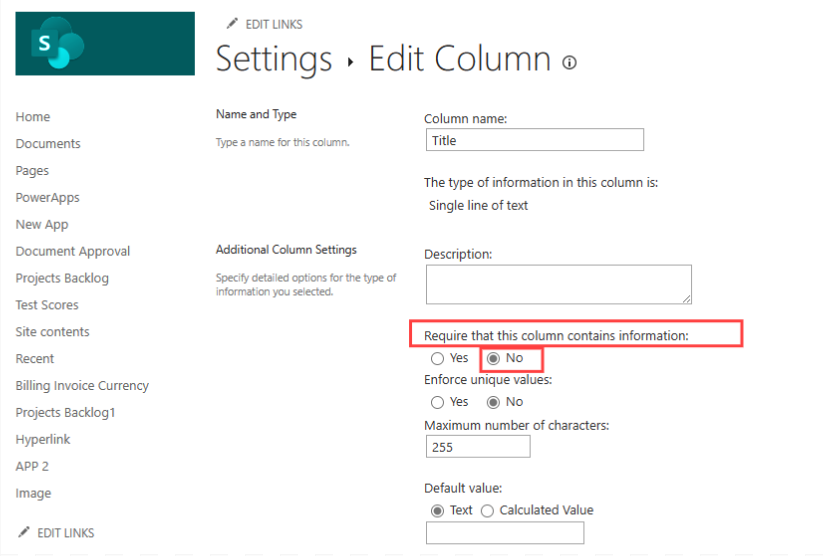 Make Require option to No from sharepoint list settings