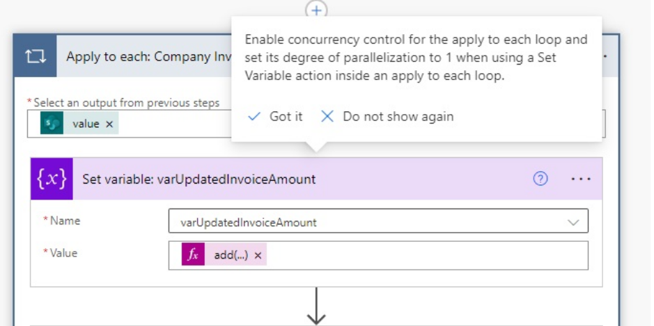 Power Automate = Initializing and Setting Variables with Parallel Processing Warning
