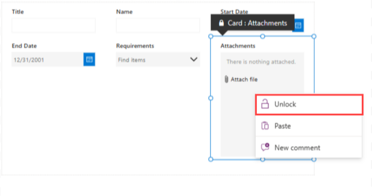 Unlocking and deleting the Attachments Data Card in SharePoint Power Apps for checkbox customization step-1
